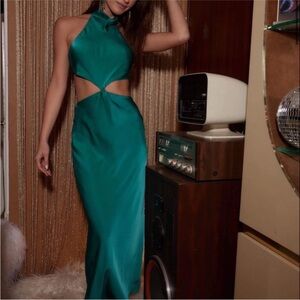 12th Tribe Green cut out backless satin dress
